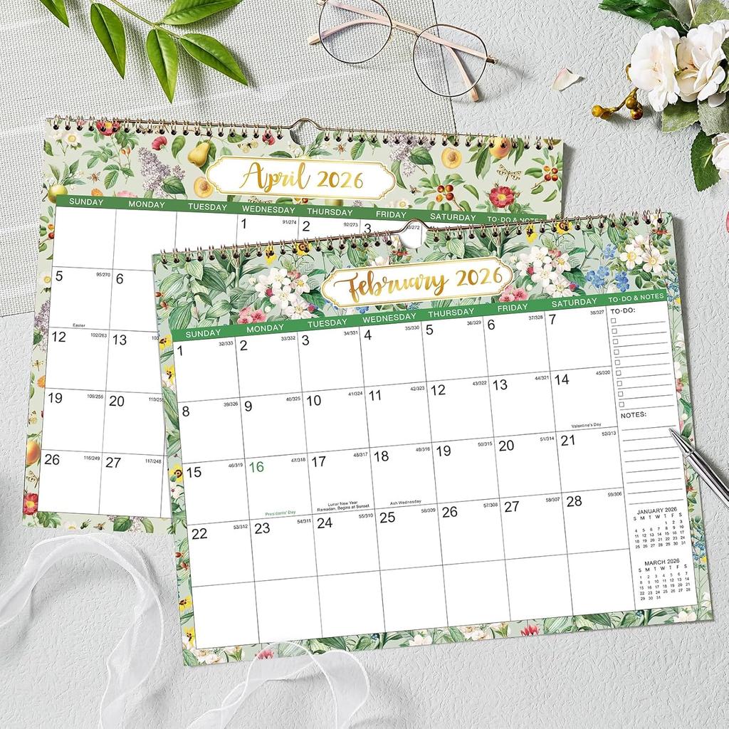 2026 Calendar - 2026 Wall Calendar, Jan. 2026 - Dec. 2026, 14.8" x 11.4", 12 Months Wall Calendar 2026 with Premium Paper, Strong Twin-Wire Binding,