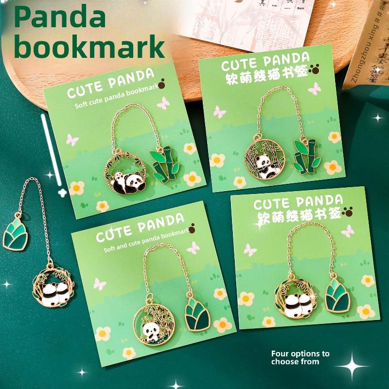 Cartoon Panda Metal Chain Bookmark, Student Cute Reading Page Holder, High Appearance Level Stationery Bookmark Small Gift