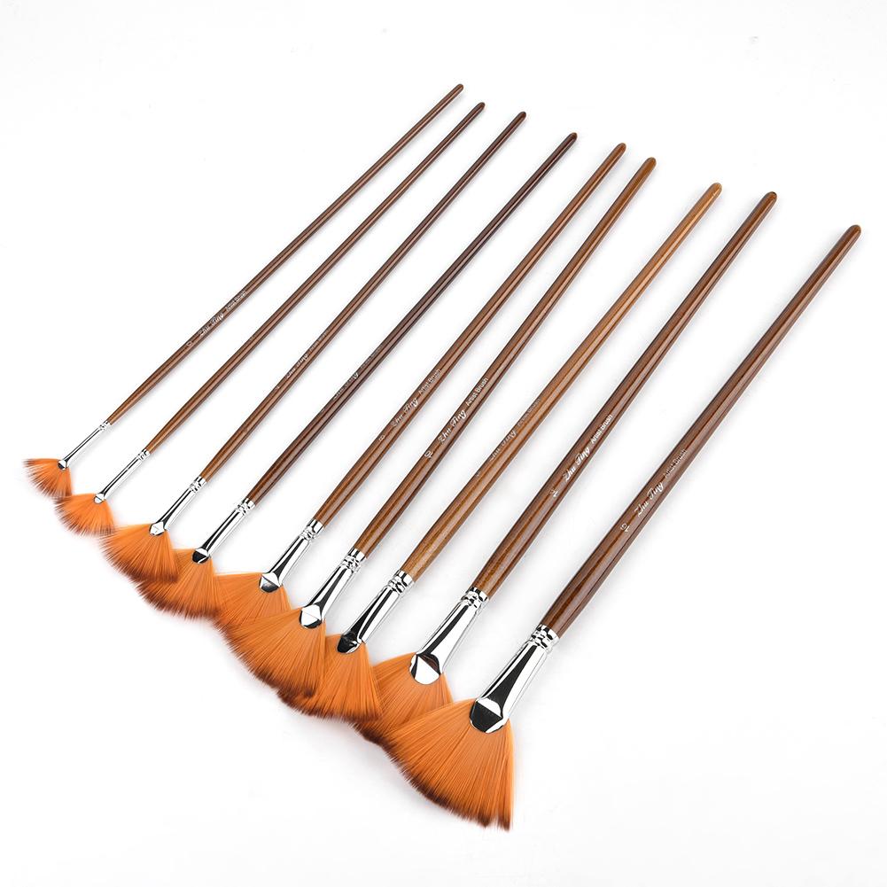 

9Pcs Brown Nylon Hair Aluminium Alloy Tube Fan Shape Drawing Brush Art Painting Tool