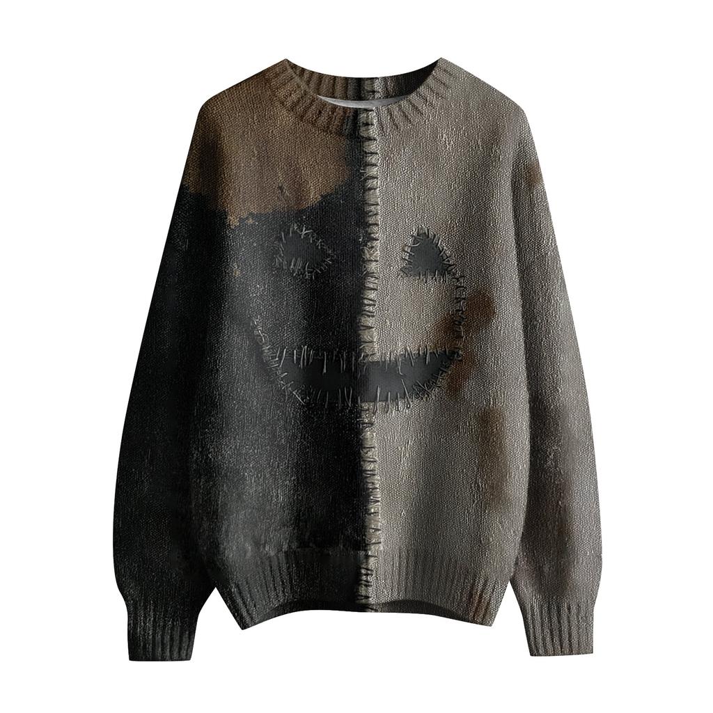 Long Sleeve Pullover Sweaters For Women O Neck Casual Cute Printing Knit Oversized Sweater