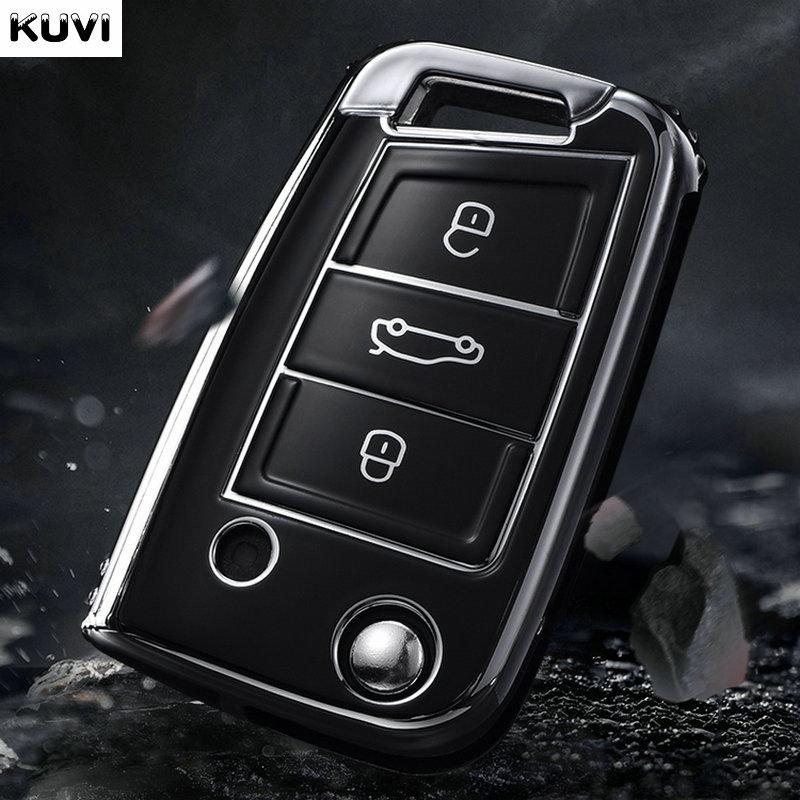 HOT TPU Car Flip Key Case Cover Fob for VW Volkswagen Golf 7 MK7 Tiguan MK2 for SEAT Ateca Leon FR 2 Ibiza for Skoda Octavia A7
