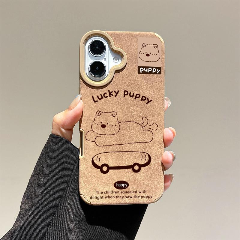 

Прекрасный чехол с принтом Happy Puppy из кожи + ремешок на запястье, защитный чехол из мягкого силикона для iPhone iPhone 16 Pro Max