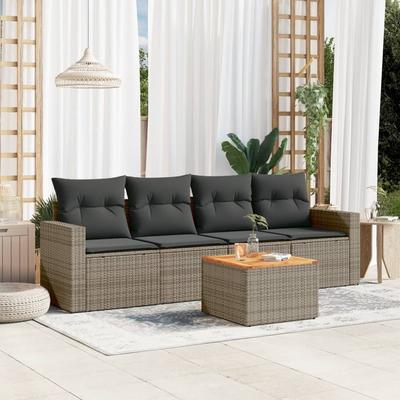 Vidaxl 5-Cz. Garden Lounge Set, Cushions, Grey PE Rattan