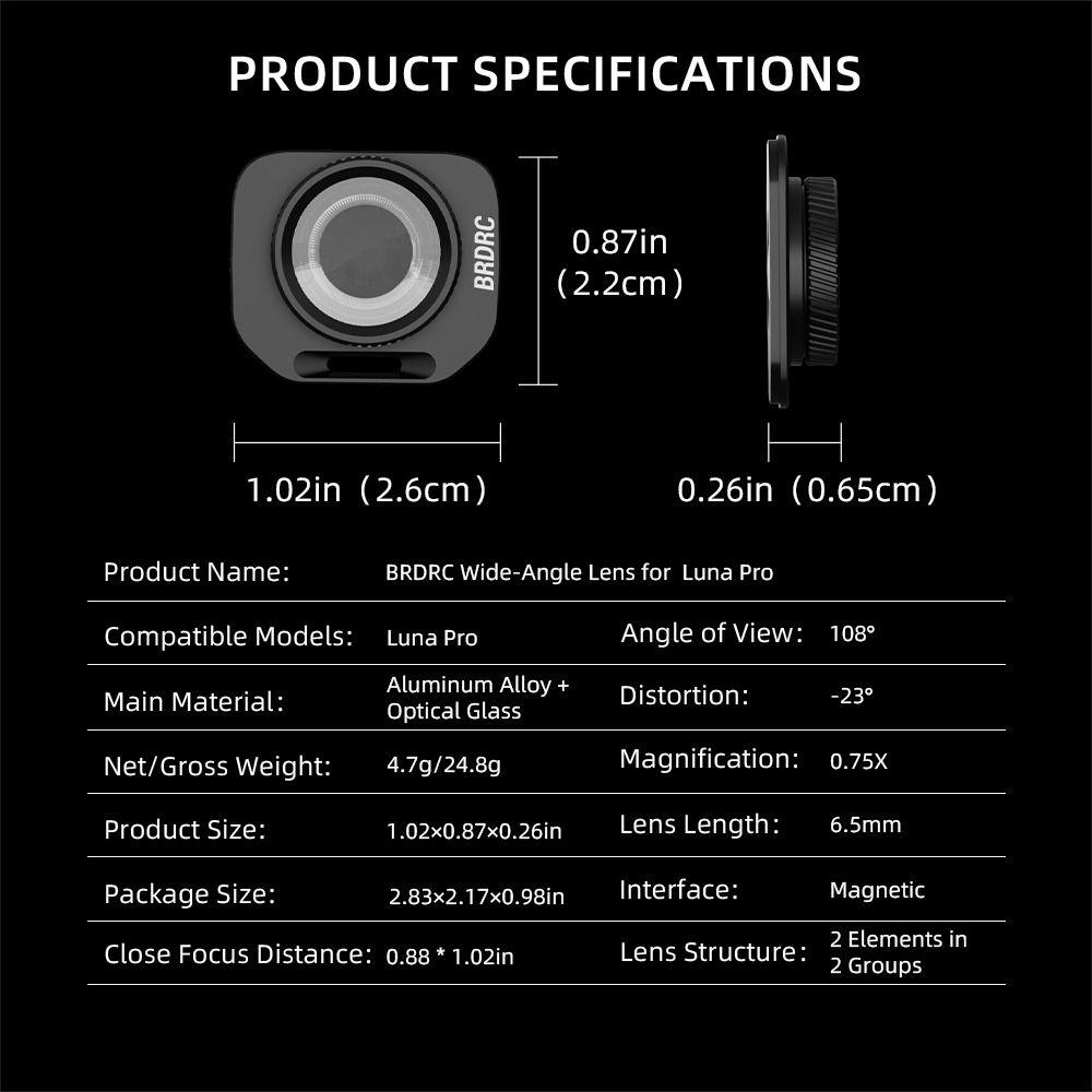 Lente Magnética Gran Angular para Accesorios de Cámara Gimbal Insta360 Luna Pro