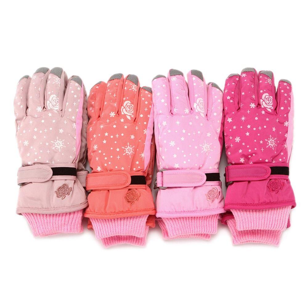 1Pair Kids Girls Winter Thicken Warm Gloves Windproof Waterproof Outdoor Skiing Cycling Sports Mittens