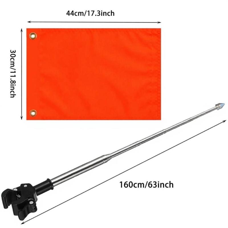 Marine Flag Staff Assembly Metal Grip Mounted Staff with Twin Flag Clips, 1.6 m Hardware for Boat and Yard Display
