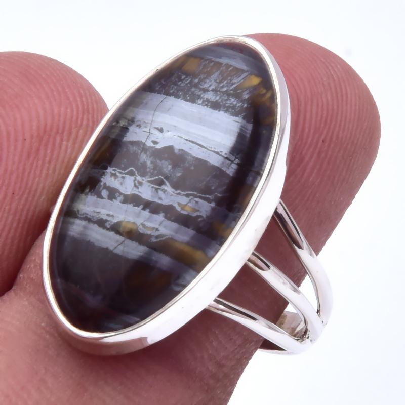 

Кольцо из серебра 925 пробы с натуральным железным тигровым камнем ручной работы S.8 u6o04