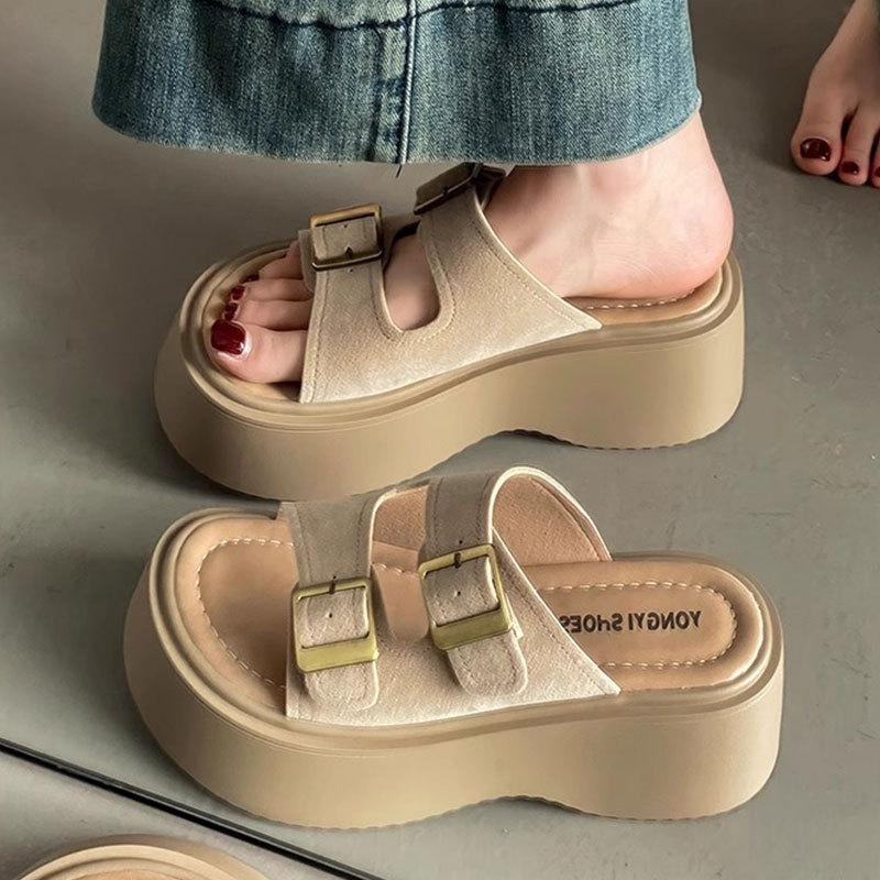 French casual thick-soled cool slippers for women's summer wear, high-end new models, beautiful going out with skirts, H-shaped slippers