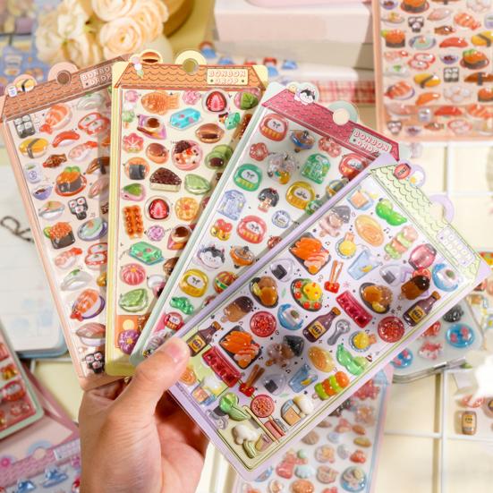 Japanese Theme Puffy Stickers 3D Sushi Dessert Mountain Stickers Kawaii Goldfish Colorful Mini Decals for Scrapbooking DIY Projects Laptop Decorations