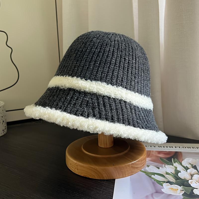 Temperament women Knitted Bucket Hat Breathable Basin Cap Solid Color Hollow Out Woven Fisherman Hat Vacation Soft Fabric Hat, Headwear Accessory