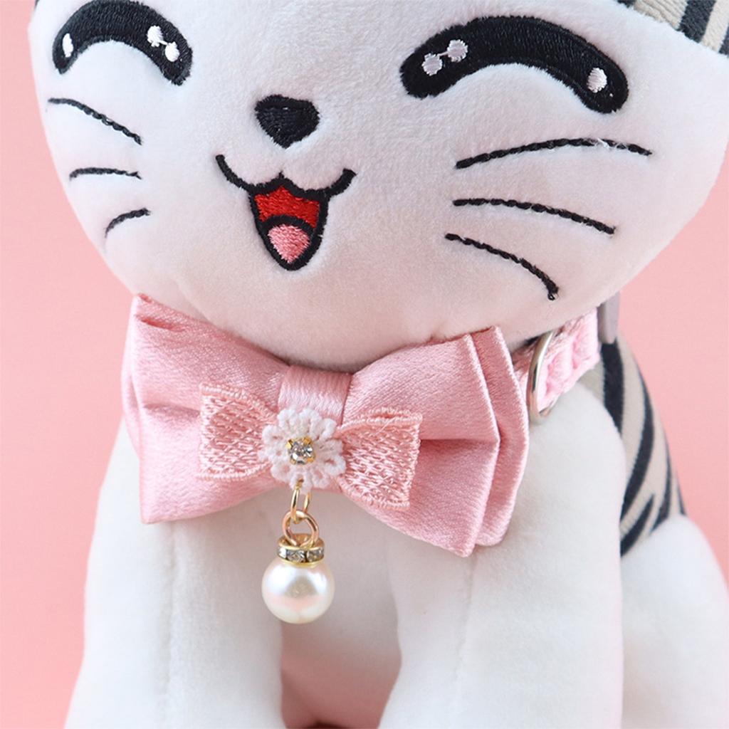 Pet Collar Adjustable Soft Wearable Cute Fashionable Cat Bow Tie Collar for Daily Walking Party Pearl Pendant Bow
