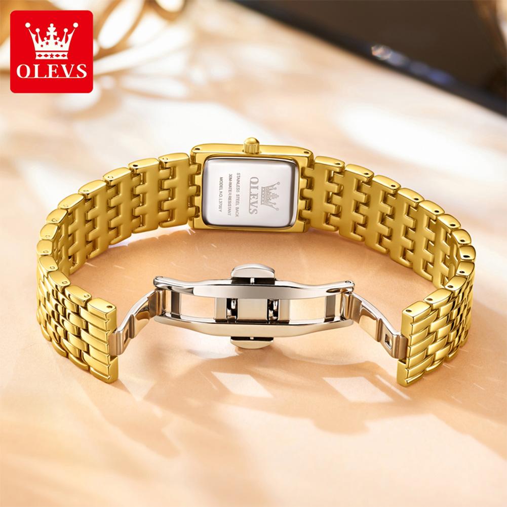OLEVS Fashion Women's Watches Rectangular Dial Gold Stainless Steel Strap Quartz Watch Luxury Diamond Watch
