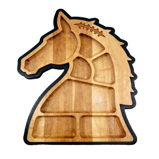 Wooden Horse Shaped Food Platter Rustic Horse Head Serving Tray Farmhouse Charcuterie Board with Multiple Compartments for Cheese Meats Fruits Nuts