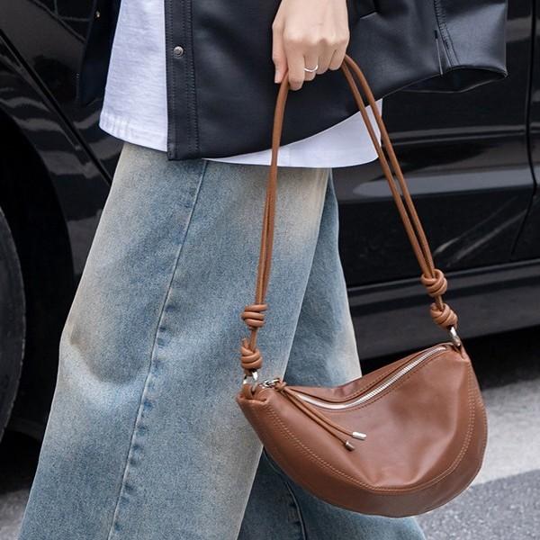 Fashion spring and summer new national style simple shoulder bag soft leather large capacity wide shoulder strap crossbody saddle bag commuting
