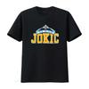 Denver Navy Nikola Jokic 15 Logo Print T Shirt Basketball Fan Vintage Graphic Slightly Stretched Top For Everyday Wear