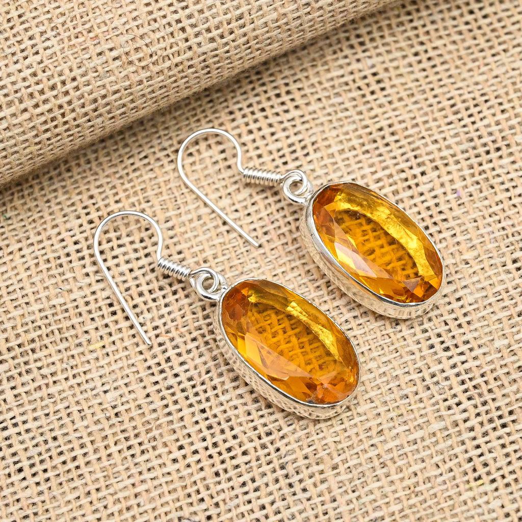 Citrine Gemstone Handmade 925 Sterling Silver Earring Jewelry For Christmas