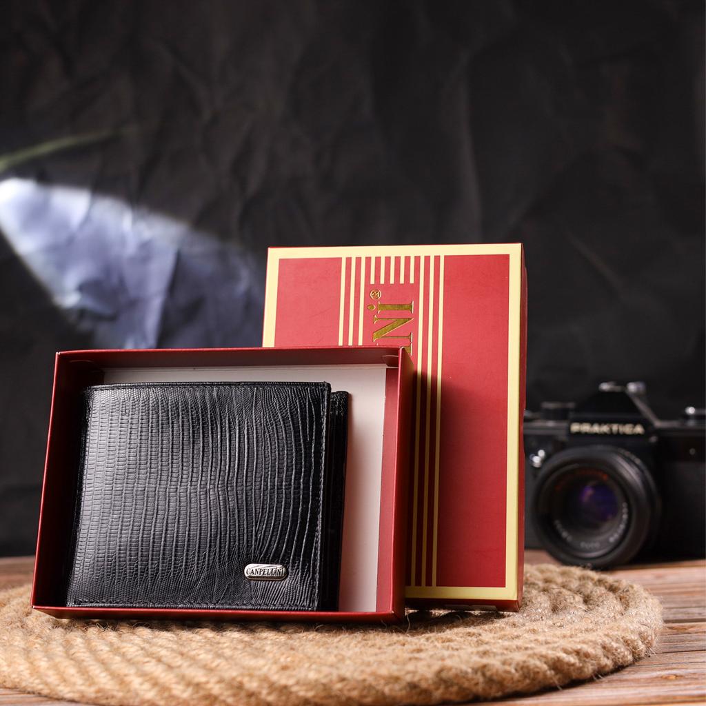 Элегантный мужской кошелек в два сложения из натуральной фактурной кожи CANPELLINI Purse 21587 Коричневый