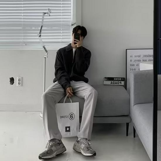 Men s Retro Loose-Fit Half-Zip Knit Polo Sweater M чёрный