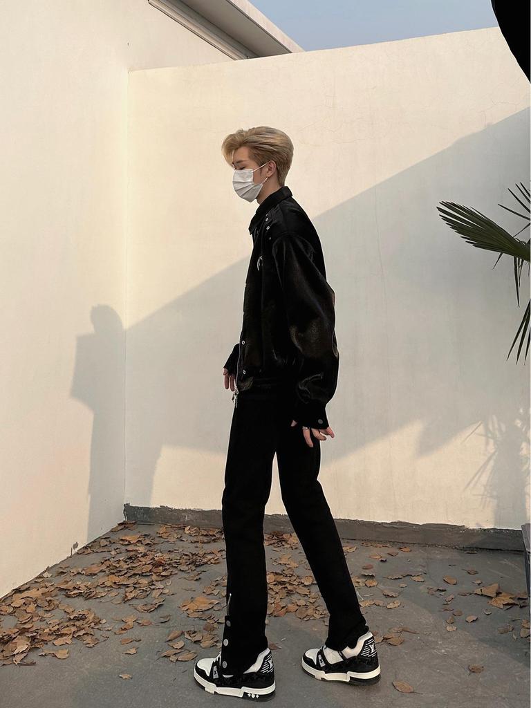 Men's High-End American Retro Liquid Metal Shoulder Pad Jacket