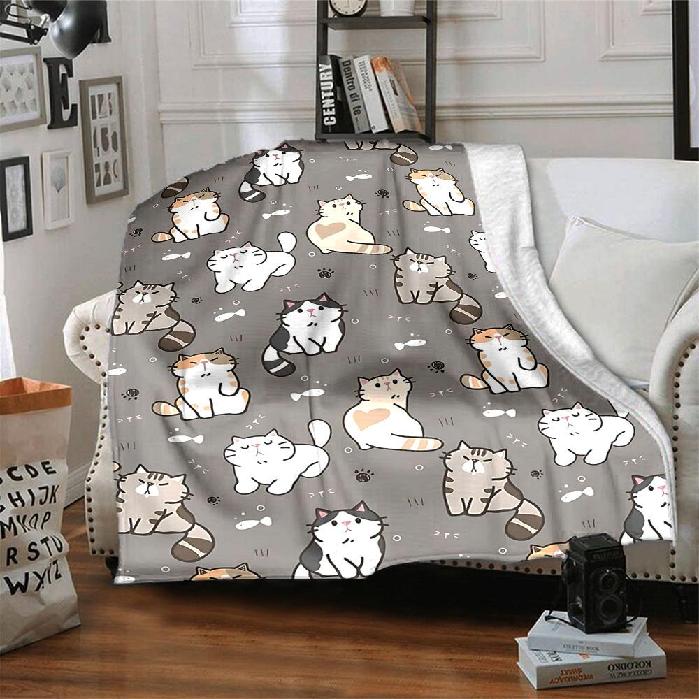 1pc Cats Pattern Lightweight Flannel Blanket, Comfortable and Warm Blanket, for Office and Camping Sofa Bed016