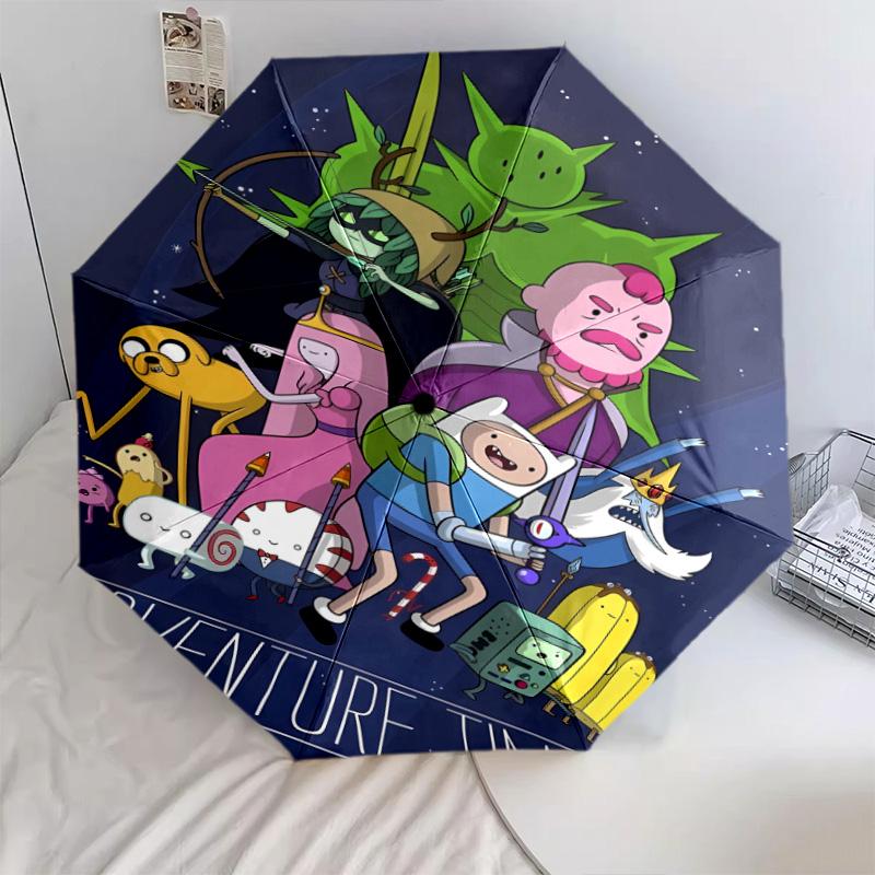 1 PC Automatic Folding Umbrella - Adventure Time Pattern Portable Foldable Design With 8 Ribs Christmas Birthday Gifts