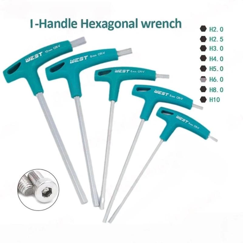 Heavy Duty Industrial T-Handle Hex Wrench Set 5Pcs 2.5-6mm Allen Key for Vehicle Repair Woodworking Projects Home Hand Repair Work