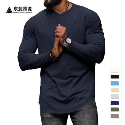 Autumn and Winter Men's Long-sleeved Crew Neck Solid Color Top Bottoming T-shirt Simple
