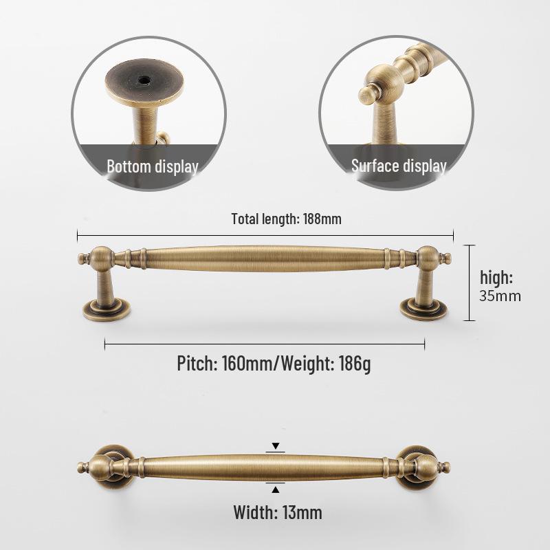 Yellow Bronze Retro French Cabinet Handle - Pure Copper for Wardrobe and Drawer