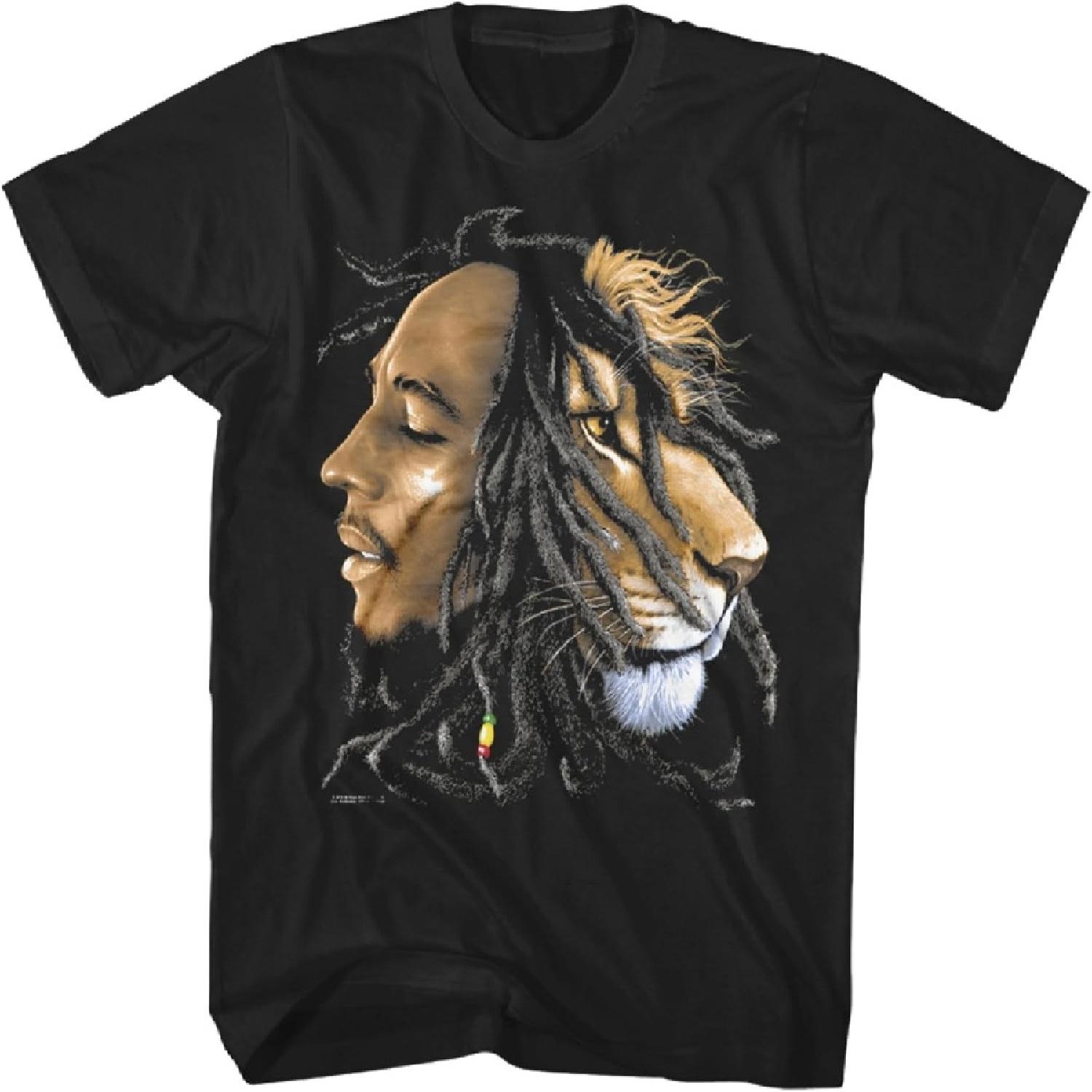 

Bob Marley Lion & Marley Profiles Adult Black Short Sleeve T Shirt Vintage Style Reggae Graphic Tees XXXXXL чорний