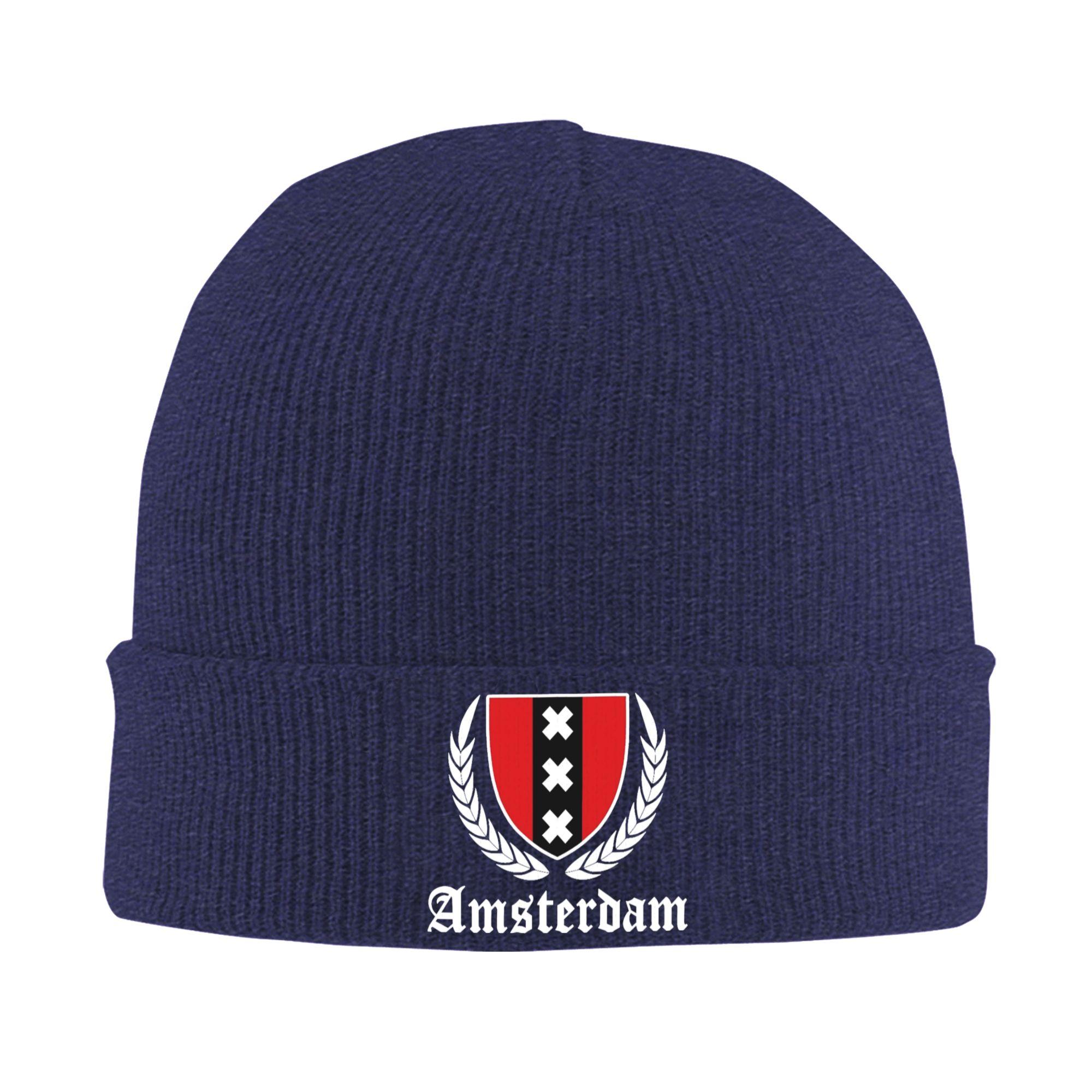 

Amsterdam Flag Beanie Hats Bonnet Hats Adult Unisex Vintage Kpop Skullies Beanies Autumn Design Elastic Caps One Size