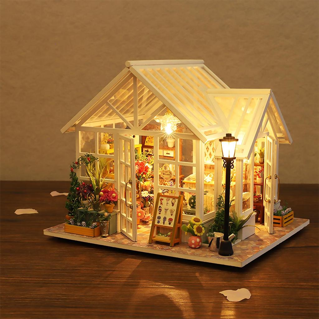 Sosa Florist Romantic DIY Dollhouse Kit, Miniature Collection for Beginners, Includes Acrylic Case (M-009)