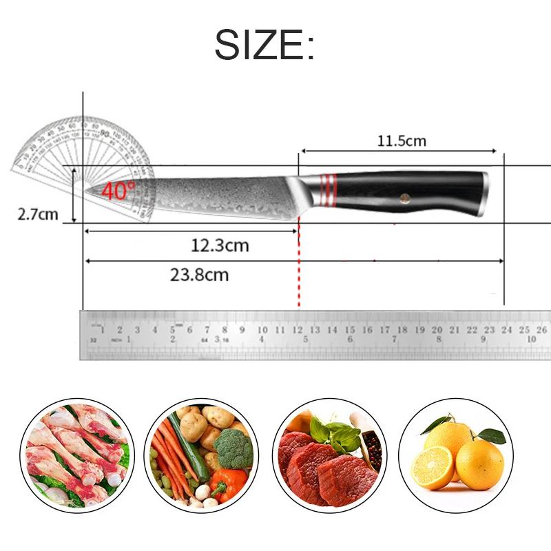 Japanese Utility Knife 5-Inch Boning Knife Damascus Steel 67 Layers Full Tang Damascus Knives Wood Handle Sharp Japanese Knife