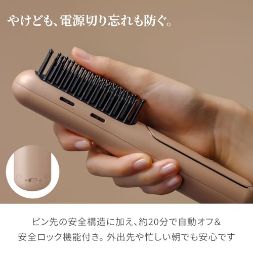 FESTINO Styling Heater Brush (SMHB-049) - Negative Ion Heat Brush, Approx. 140°C - 200°C, with Hair Iron Function, USB Rechargeable, Cordless, Time-Sa