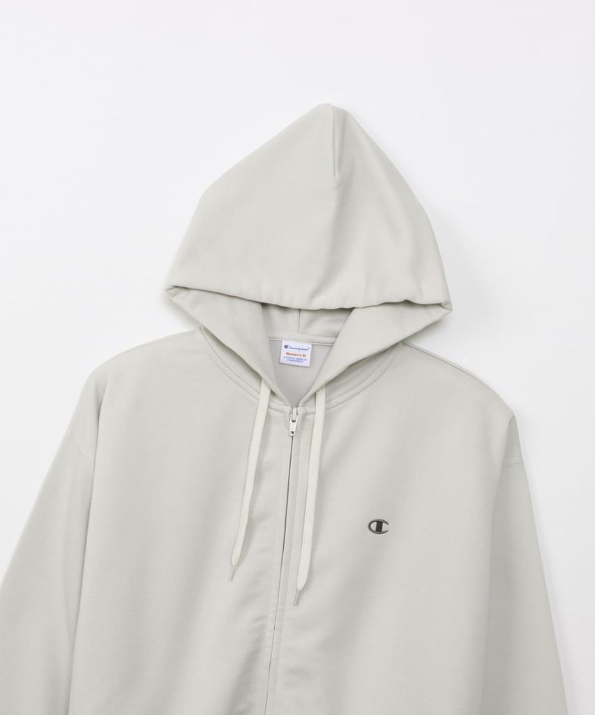 Champion Terry Zip Hooded TECH Pale Long Logo Embroidery Women's Sweatshirt, Weave®, CW-BS101, White, Sleeve, Quick-Drying, Stretch, One-Point