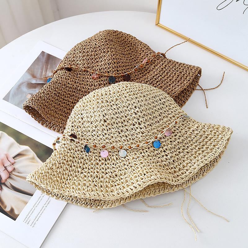 New Ethnic Style Seaside Vacation Big Brim Shell Straw Hat Women's Hat Hollow Sunshade Bucket Hat