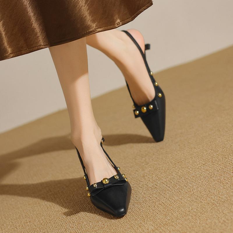 

French professional sandals casual spring and summer new light mouth empty bag head middle heel commuting versatile thin heel square head women s 39 чёрный