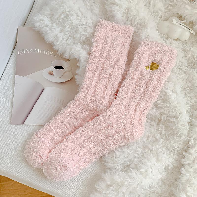 Loose, Tight-fitting Coral Fleece Warm Floor Socks for Women's Sleep In Autumn and Winter