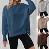 Women S Loose Fit Round Neck Long Sleeve Split Hem Casual Sweatshirt