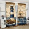 2Pcs- Nautical Style Lighthouse Pattern Printed Curtains, Window Decorations, Home Decorations, Room Decorations