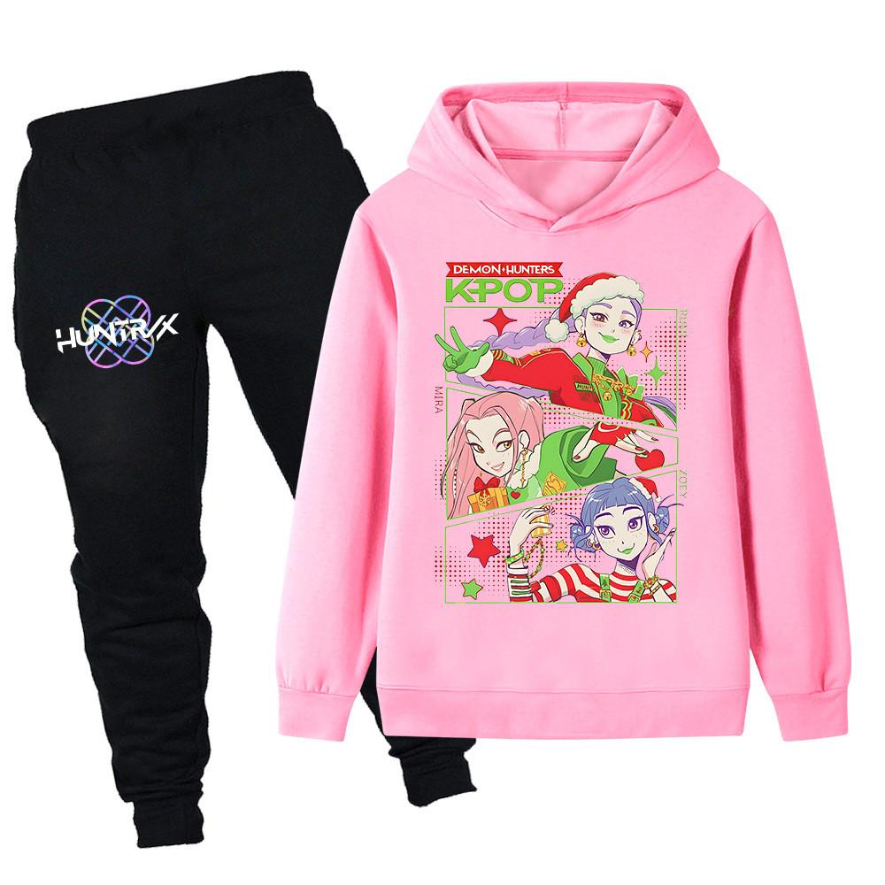 PB1263 Kinder Jungen Mädchen Kpop Mira Zoey Rumi Weihnachts-Print Langarm Kapuzenpullover Hose Hosen Kleidung Sets