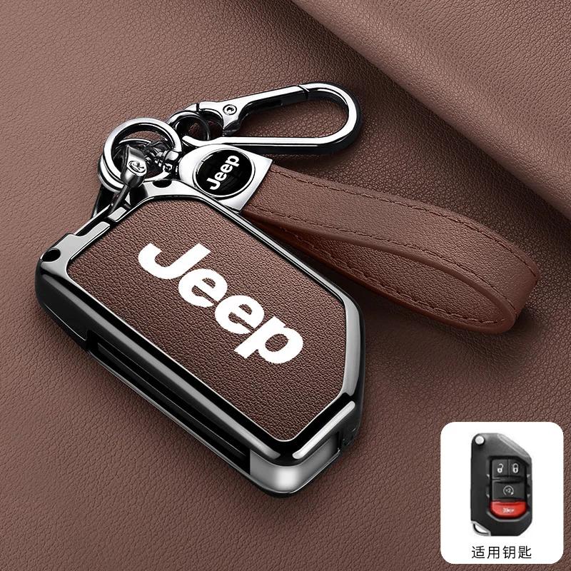 For Jeep 2 3 4 Buttons Metal Leather Car Flip Key Case Cover For Jeep Gladiator JT Sahara JLU Wrangler JL Rubicon 2018 2019 A