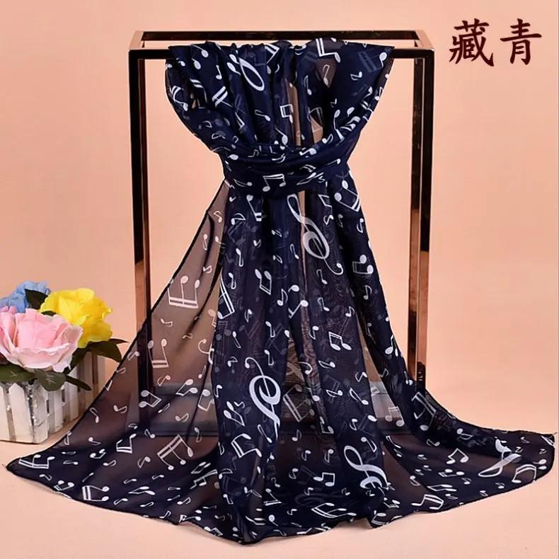 Ladies 50x160CM Scarves Musical Note Print Chiffon Neck Scarf Shawl Soft Scarves High Quality Fabulous Elastic Party Gift