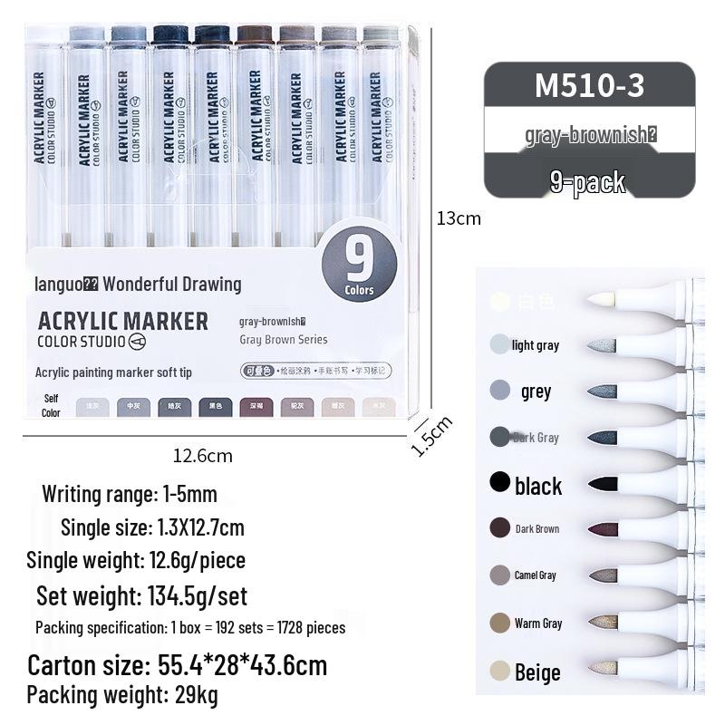 Blue Fruit 510 Acrylmarker-Set mit weicher Spitze – 9 mischbare Aquarellfarben für die Kunstmalerei