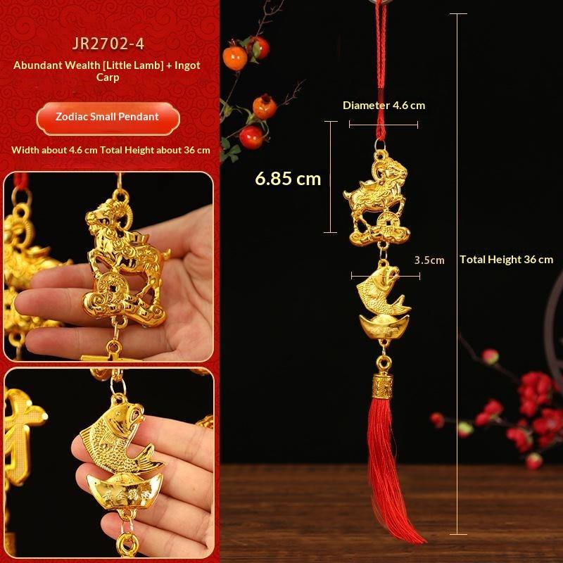 1Pcs Lucky Charms Pendant Golden Chinese Zodiac Goat Hanging Ornaments With Red Tassel For Spring Festival Home Car Decor