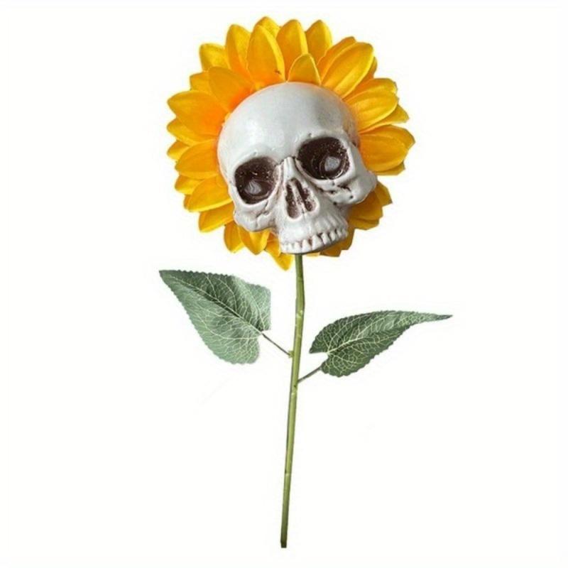 1pc Creepy Skull Sunflower Flowers Skull Festival Art Craft Garden Decoration Simulation Flower Ornaments Halloween Decorations