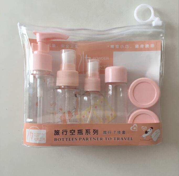 Travel Separate Bottle Set Press Type Spray Bottle Transparent Seven Piece Set Portable Small Sample Bottle Cosmetics Travel Set