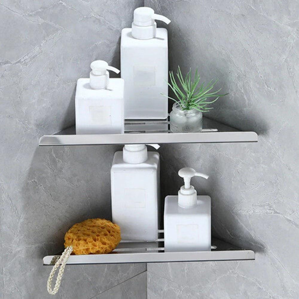 304 Stainless Steel Triangular Storage Rack No Drilling Bathroom Shower Corner Shelf Multi Functional Wall Corner Organize Rack