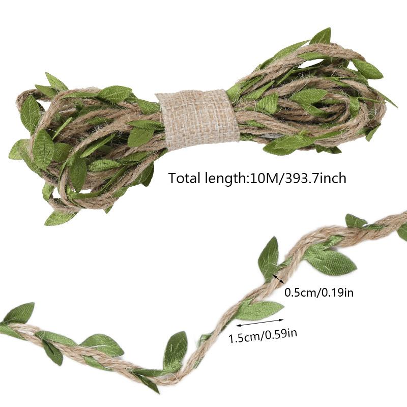 10Meters Jute Twine Burlap String Green Leaves Vine Twine for Wedding Birthday Party Decoration DIY Garland Wreath Crafts Gift