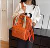 Nylon Fabric Fashion Backpack For Women Floral Hand Strap Pure Color Large Capacity Travel Bag Multi-pocket School Book Rucksack
