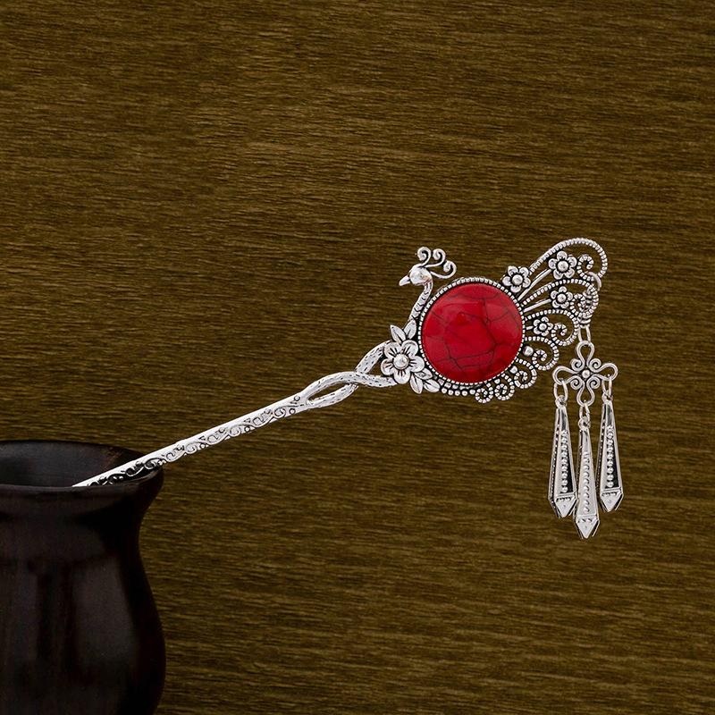 Retro Peacock Fringed Walking Hairpin, Miao Ethnic Style Butterfly Hairpin, Ancient Style Disc Hair Accessories For Women